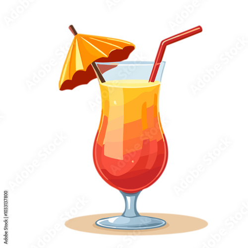 Vector summer cocktail illustration, tropical drink icon