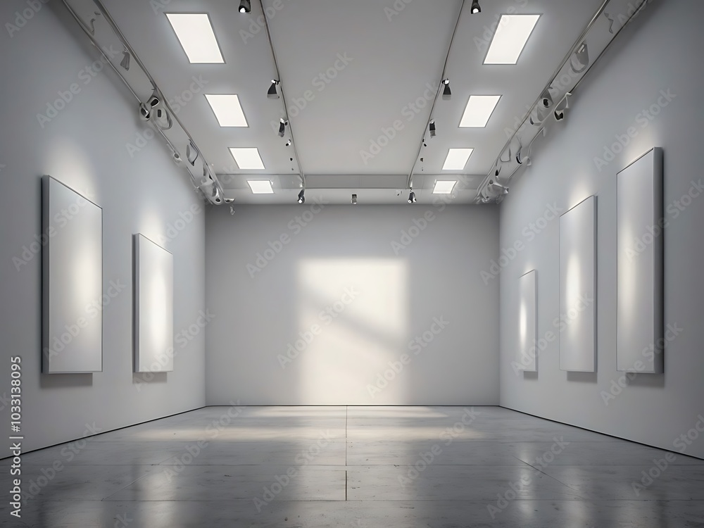 Modern empty gallery interior with white walls and spotlights showcasing minimal exhibition space 3D rendering
Modern empty gallery interior with white walls and spotlights showcasing minimal exhibition space 3D rendering