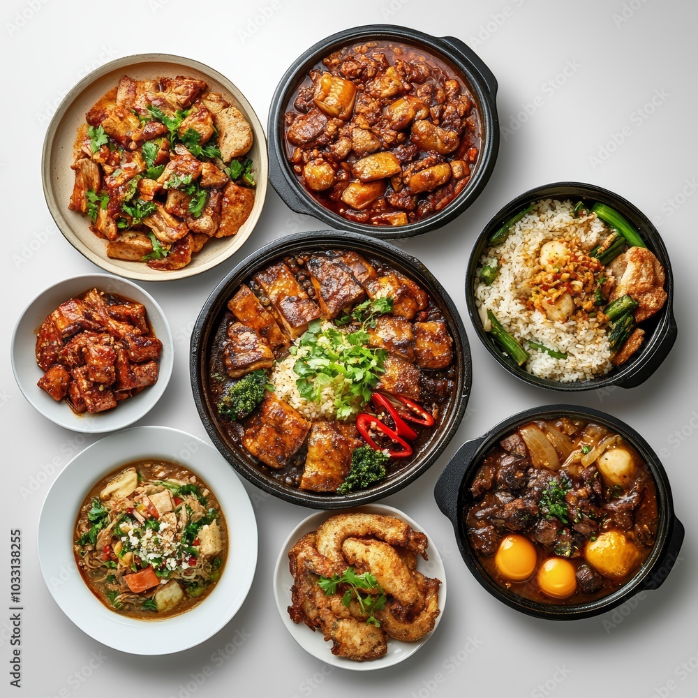 Assorted Asian and Indian Dishes Served for a Family Meal Assorted Asian and Indian Dishes Served for a Family Meal