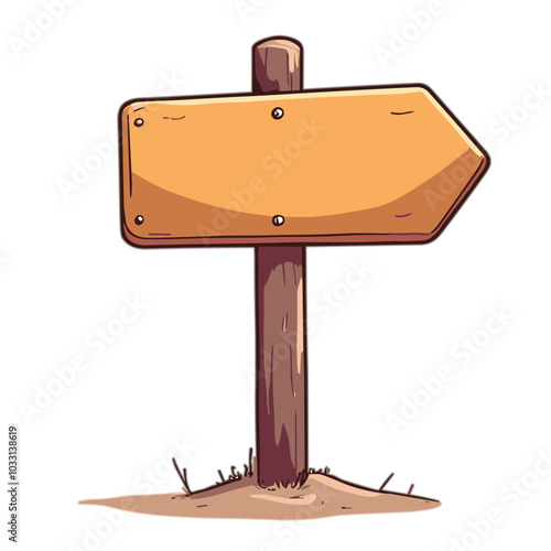 Wooden directional sign icon, rustic guidepost illustration