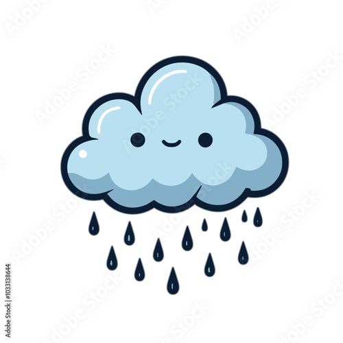 Cute smiling rain cloud icon, weather emoji illustration