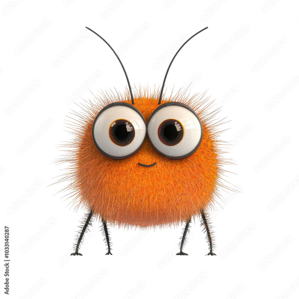 Fototapeta premium Fuzzy orange creature with big eyes, 