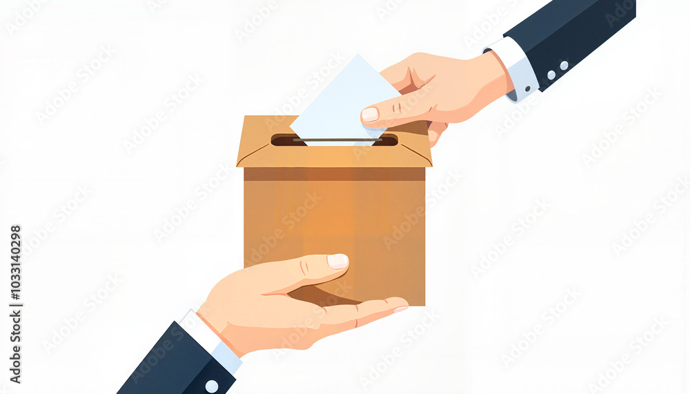 Hand placing a ballot in a box during a voting process Hand placing a ballot in a box during a voting process