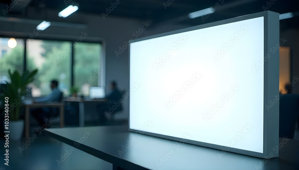 A blank sign mockup with white lighting inside a modern structure is displayed on the wall A blank sign mockup with white lighting inside a modern structure is displayed on the wall