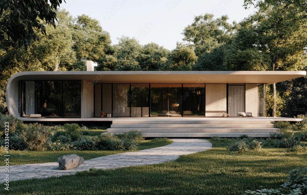A large two-story villa with an architectural style of modernist design, featuring white concrete walls and glass windows A large two-story villa with an architectural style of modernist design, featuring white concrete walls and glass windows