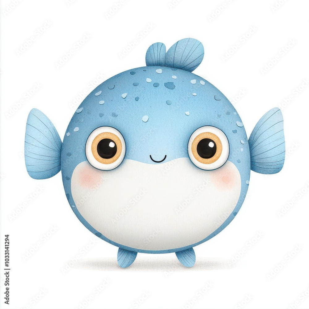 Cute blue fish character, white isolate background Cute blue fish character, white isolate background