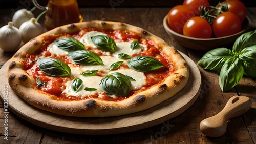 pizza with tomatoes and mozzarella A well-known taste of Italians.