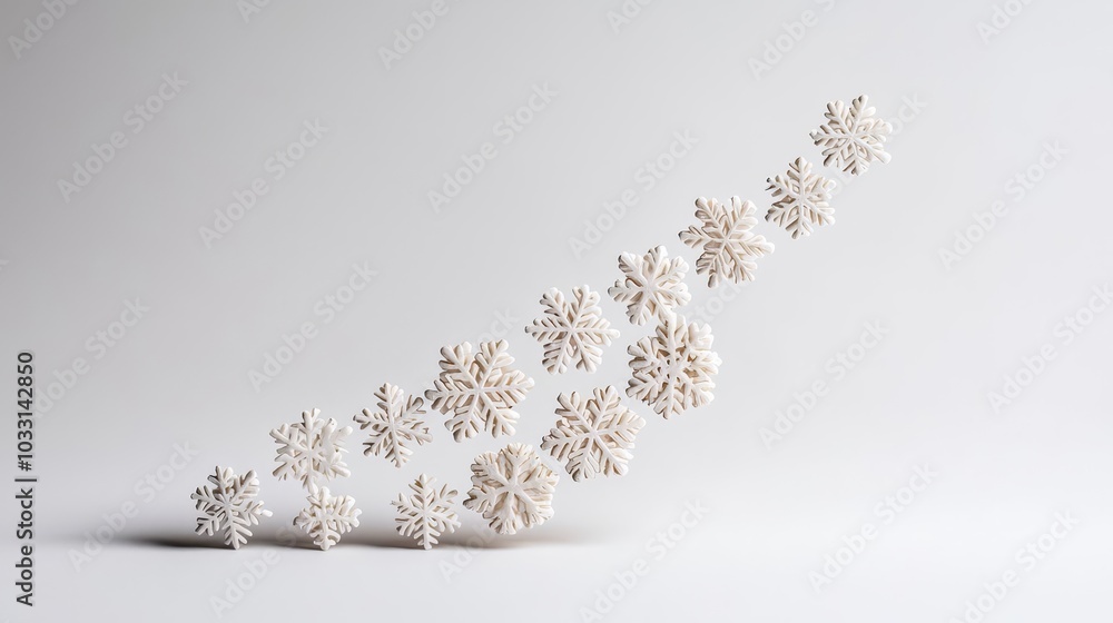 Decorative snowflakes arranged on a white isolated background.