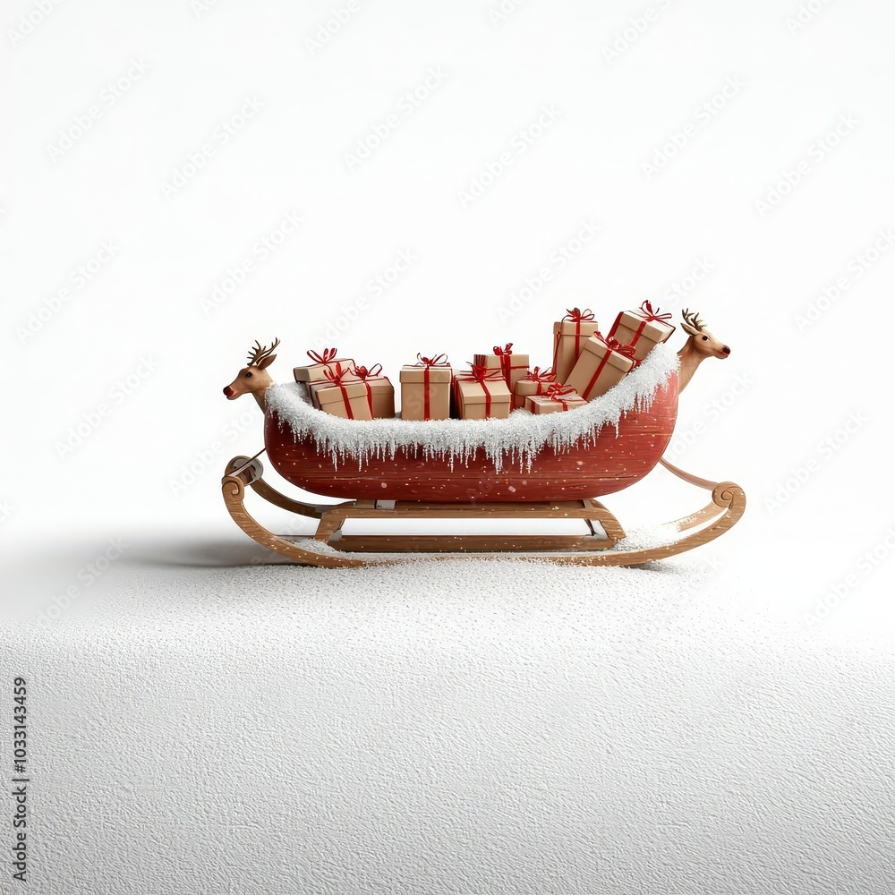 Sleigh with presents, white isolated background.