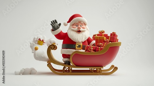 Obraz na płótnie Santa Claus with gifts in a sleigh, white isolate background w salonie