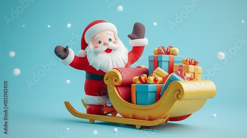 Obraz na płótnie Santa Claus with sleigh and gifts on a blue background. w salonie