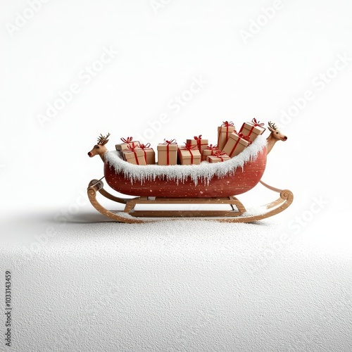 Obraz na płótnie Sleigh with presents, white isolated background. w salonie