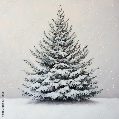 Obraz na płótnie Snow-covered evergreen tree against a textured background w salonie
