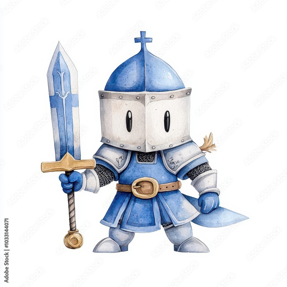 Naklejka premium Knight character with sword, white isolate background