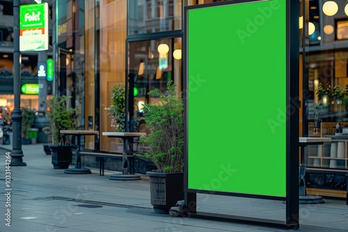 Vertical Green Screen Billboard at Coffee Shop