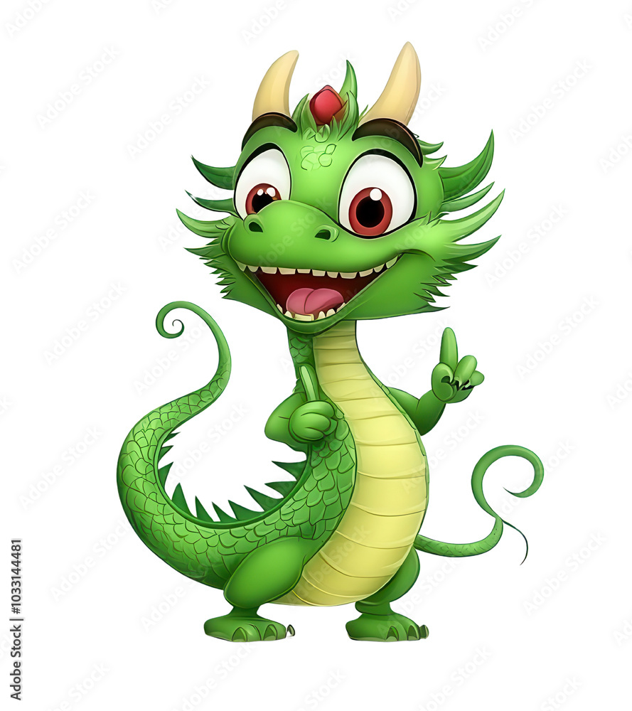 Happy green dragon character, white background Happy green dragon character, white background
