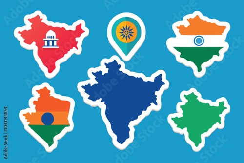  India map stiker collection set isolated flat vector illustration on white background