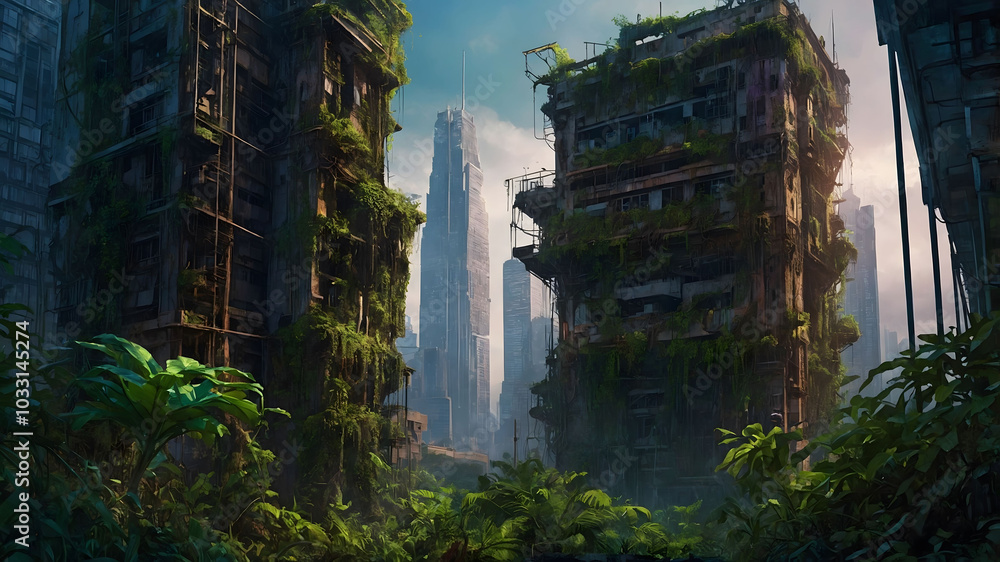 Post-apocalyptic urban landscape.