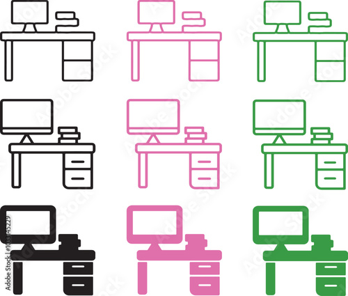 Multiple office computer table silhouette design, icon, furniture, vector, set, sofa, Adobe Illustrator Artwork