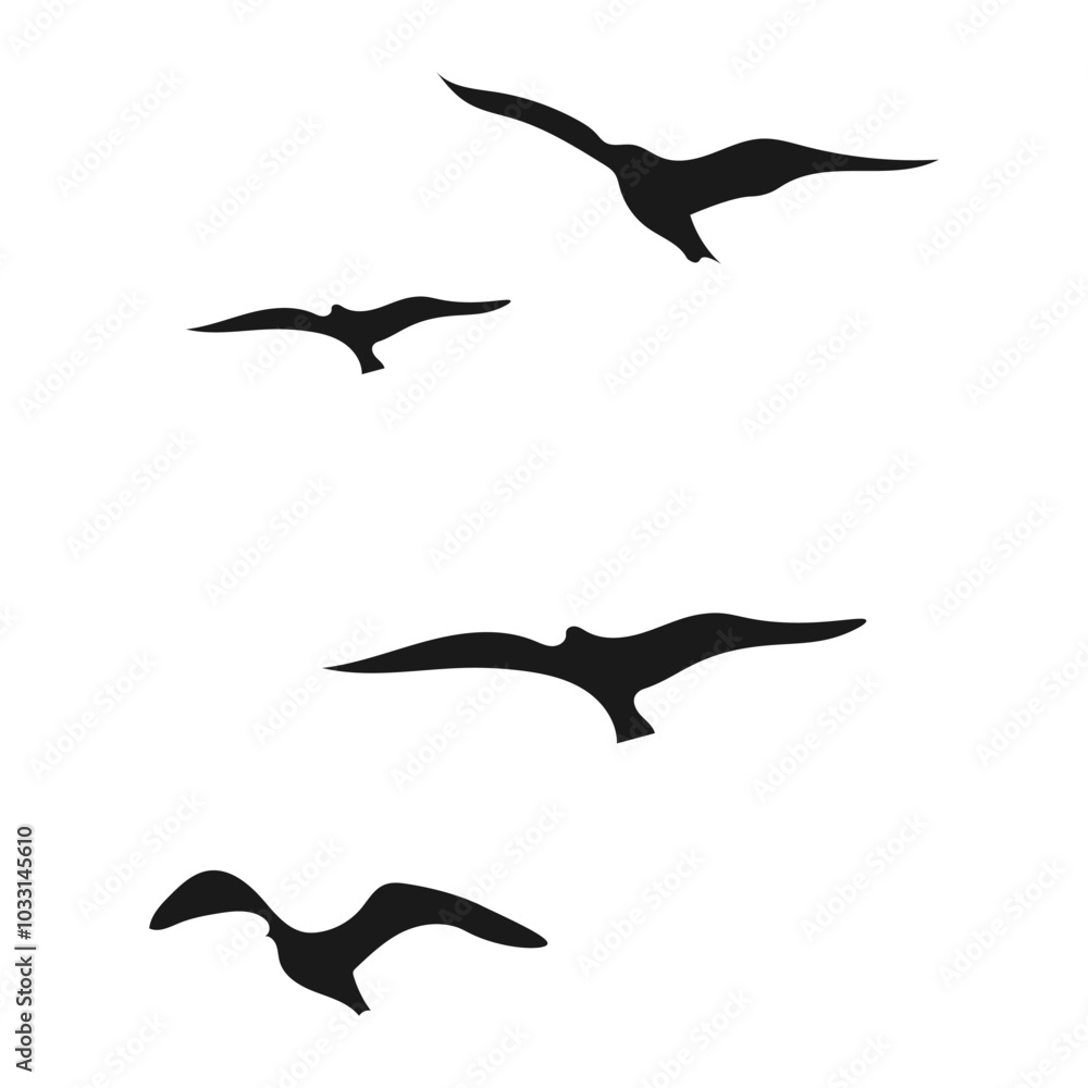 Obraz premium Illustration of a Flock of Birds Flying Silhouette