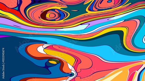 Dynamic Fluid Shapes with Vibrant Colors, Abstract Art Background for Summer Music