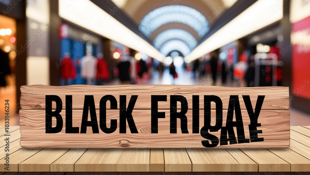 A Black Friday sale background featuring text on a wooden plank sign with a bokeh-effect mall backdrop. Shopping bags and carts subtly enhance the festive shopping vibe. A Black Friday sale background featuring text on a wooden plank sign with a bokeh-effect mall backdrop. Shopping bags and carts subtly enhance the festive shopping vibe.