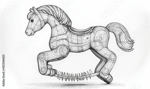 Wallpaper Mural Detailed line drawing of a rocking horse. Torontodigital.ca