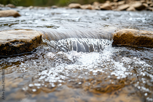 Clear water flowing over smooth stones photo