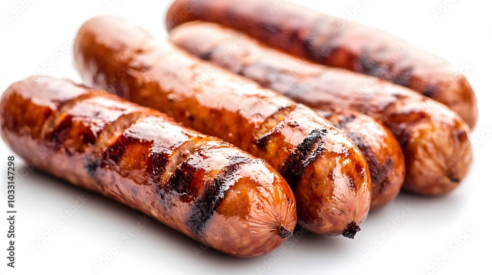 grilled sausages on white background. grilled sausages on white background.