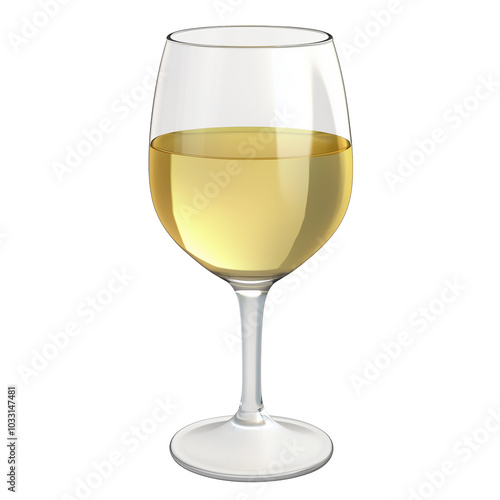 3d rendering icon a glass of white wine illustration png. cartoon minimal style on transparent isolated background.