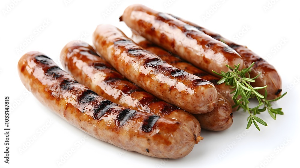 grilled sausages on white background. grilled sausages on white background.