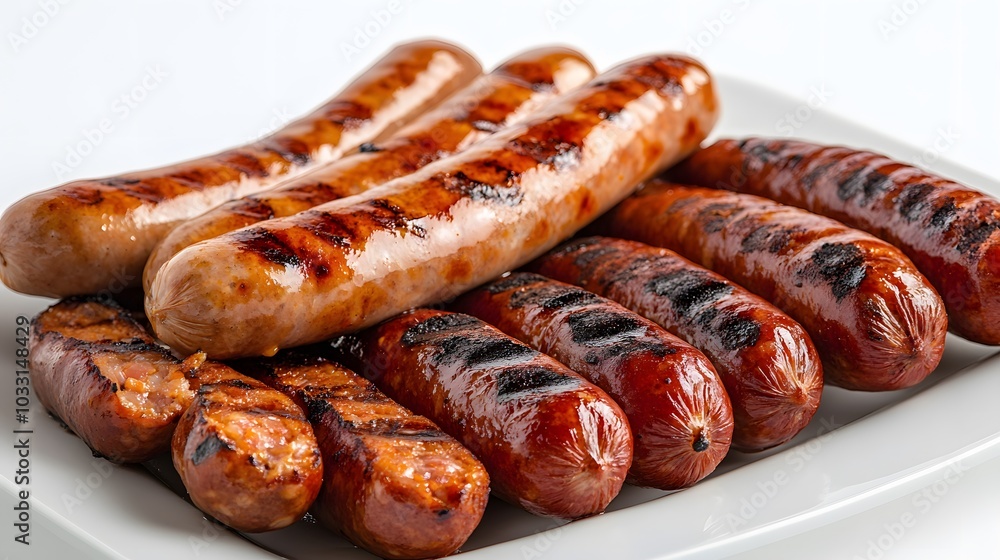 grilled sausages on white background. grilled sausages on white background.