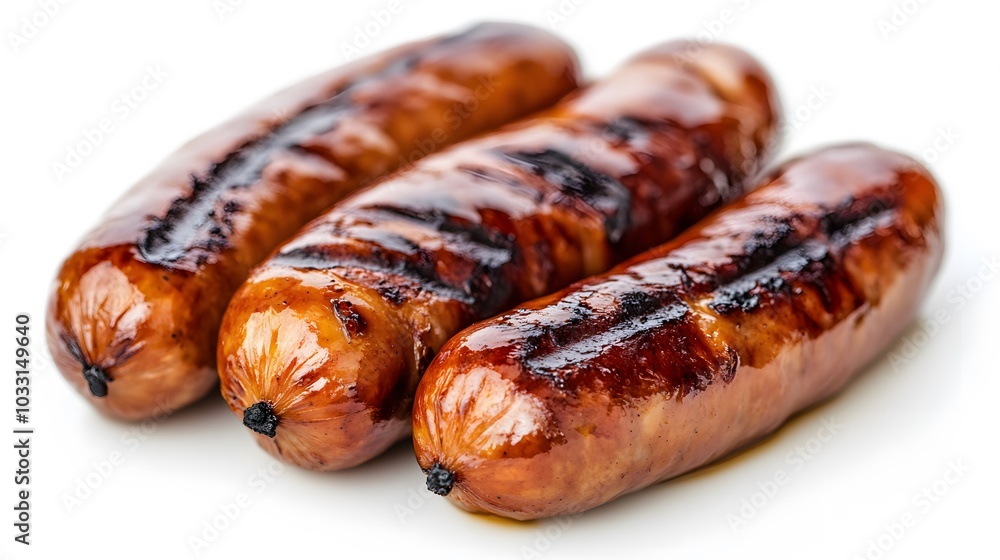 grilled sausages on white background. grilled sausages on white background.