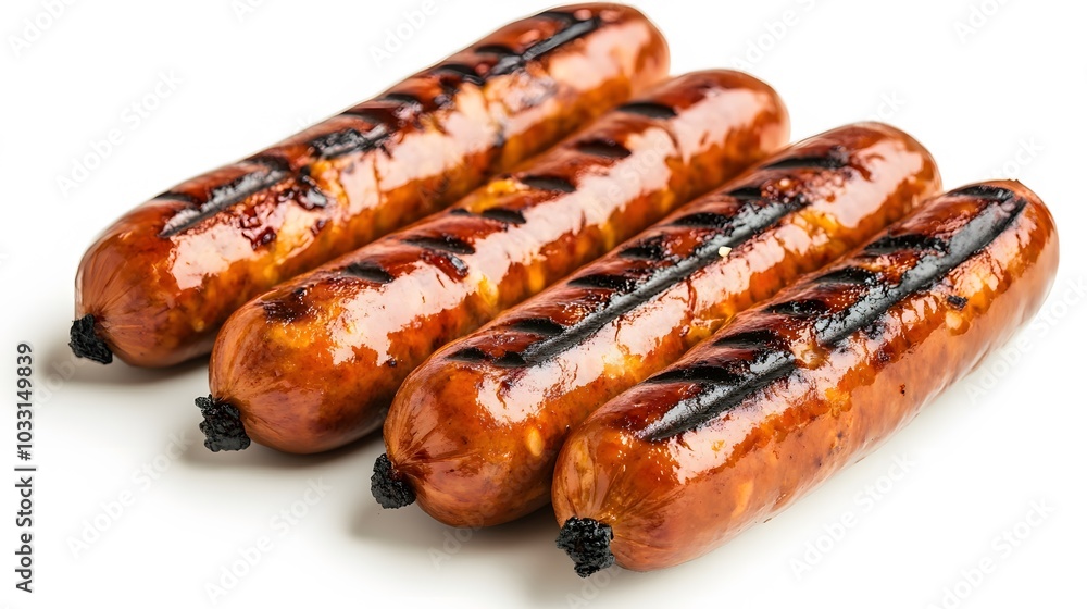 grilled sausages on white background. grilled sausages on white background.