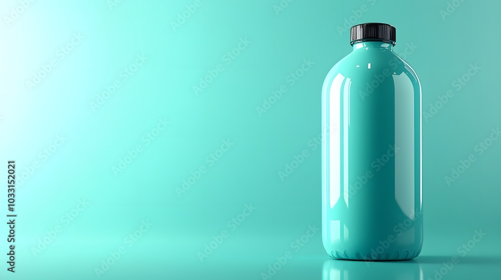 Teal Bottle Mockup on Turquoise Background. Teal Bottle Mockup on Turquoise Background.