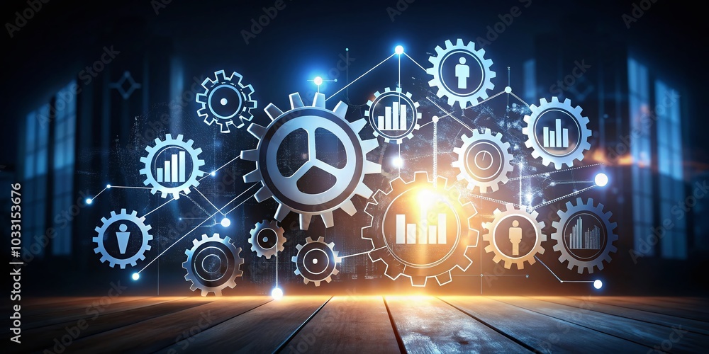 Operations Management Icon Concept in Low Light Photography for Business Strategy and Efficiency Operations Management Icon Concept in Low Light Photography for Business Strategy and Efficiency
