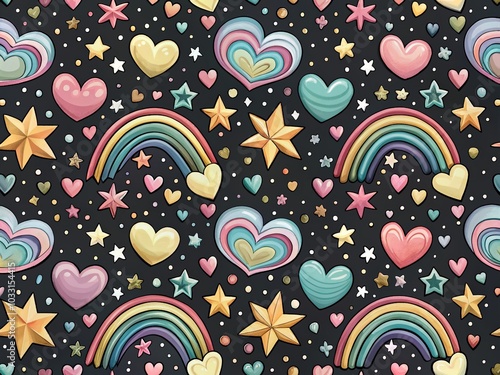 Wallpaper Mural Pastel Hearts and Rainbows Seamless Pattern for Kids Apparel and Decor Torontodigital.ca