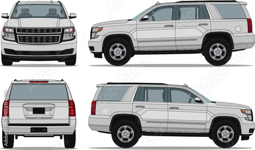 Car Vector SUV Tahoe - Mockup car vector for branding on isolated white background. Side, Front, Rear, Top Views