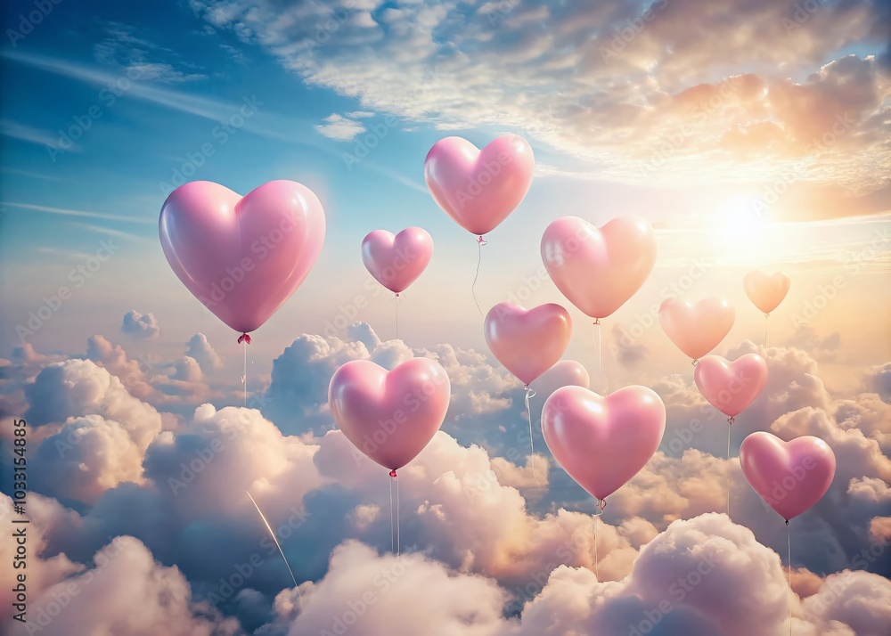 Pink Heart Shaped Balloons in Dreamy Atmosphere for Romantic Celebrations Pink Heart Shaped Balloons in Dreamy Atmosphere for Romantic Celebrations