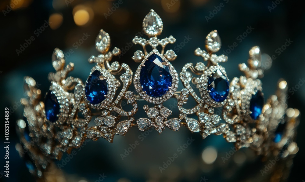 Ornate jeweled crown with blue gems. Ornate jeweled crown with blue gems.