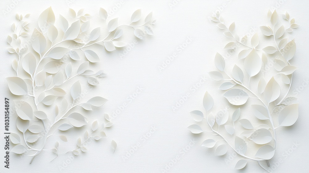 A delicate pattern of tree leaves casting soft shadows on a pristine white background, with sunlight illuminating the edges for a gentle effect. A delicate pattern of tree leaves casting soft shadows on a pristine white background, with sunlight illuminating the edges for a gentle effect.