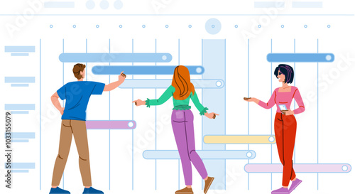 milestones project timeline vector. deadlines tasks, schedule roadmap, phases goals milestones project timeline character. people flat cartoon illustration