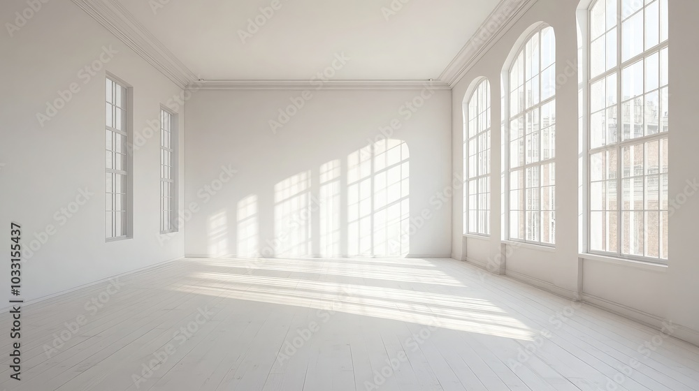 Bright and Empty Room with Large Windows