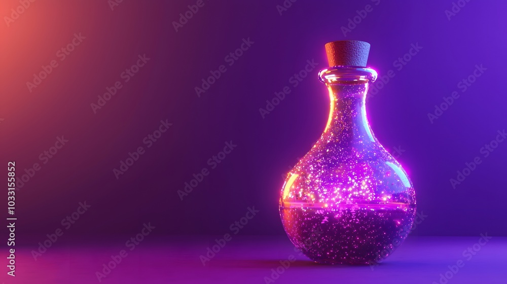 Magic Potion in a Glass Bottle with Sparkling Liquid Magic Potion in a Glass Bottle with Sparkling Liquid