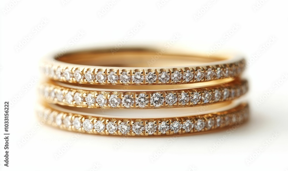 Three gold bands with diamonds. Three gold bands with diamonds.