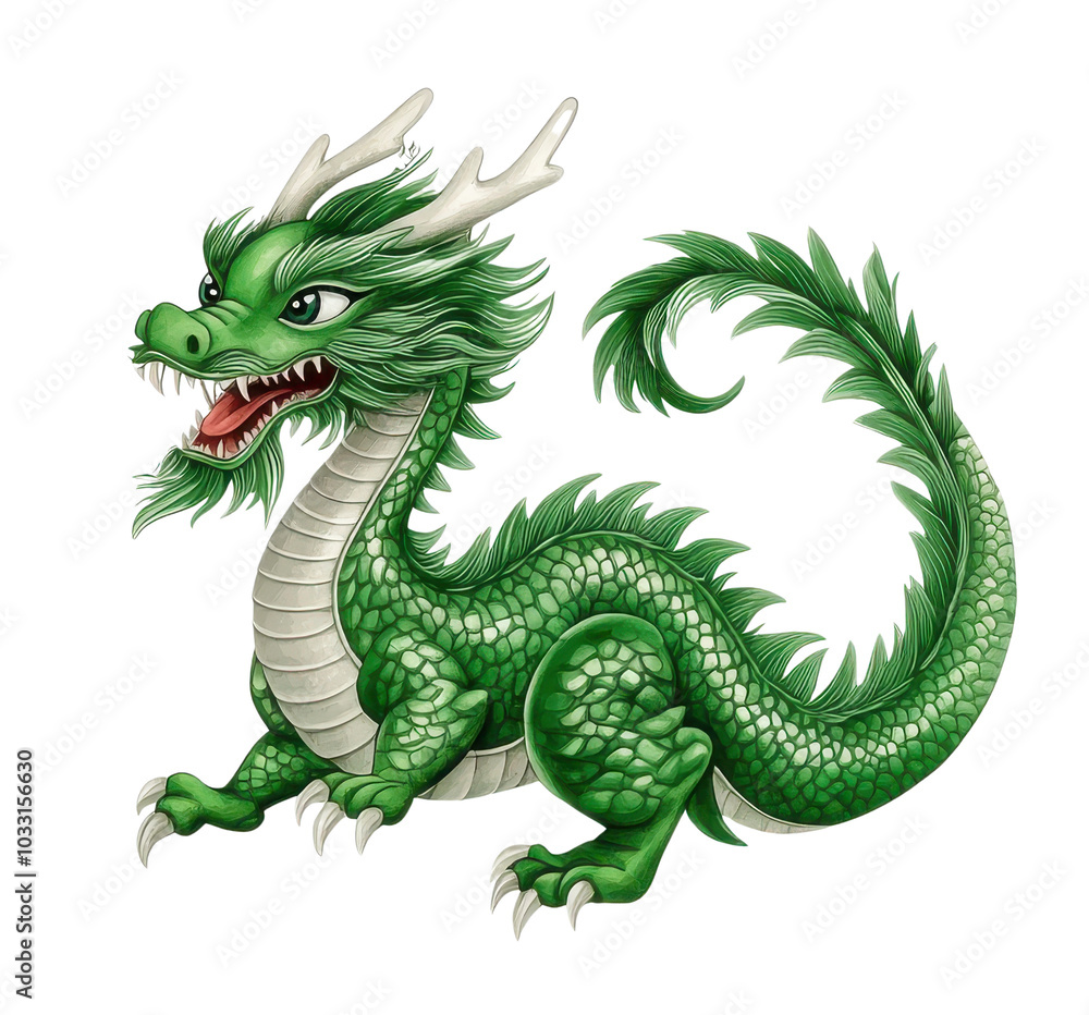 Mythical green dragon with intricate details. Mythical green dragon with intricate details.