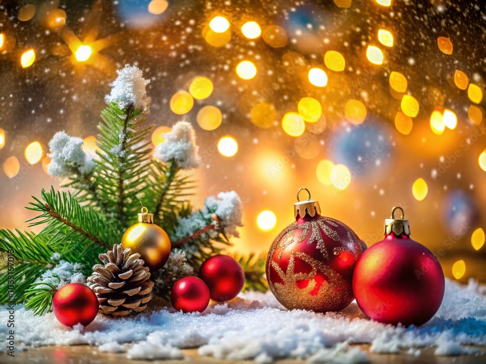 Realistic Christmas and New Year Greeting Card Design with High Depth of Field Realistic Christmas and New Year Greeting Card Design with High Depth of Field
