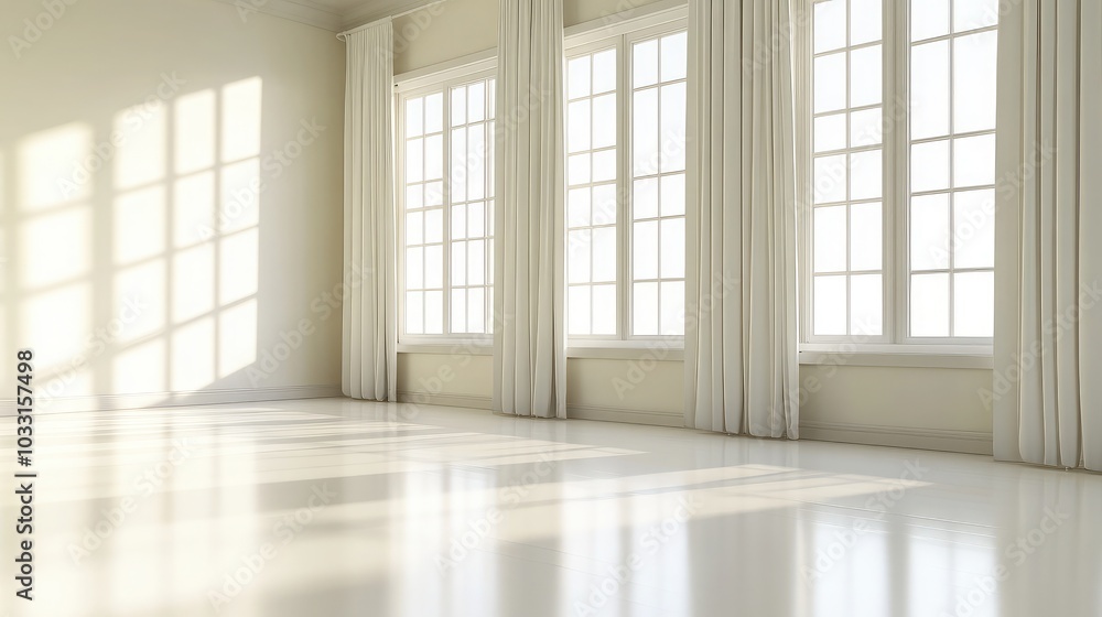 Fototapeta premium Bright and Airy Empty Room with Large Windows