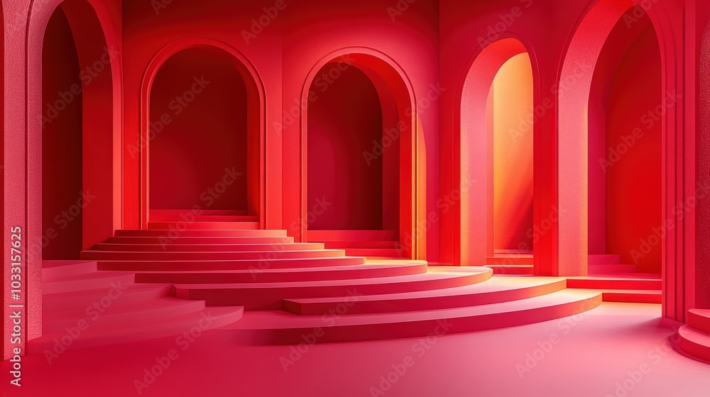 A vibrant red 3D background with dynamic shapes and layers, creating a sense of depth and dimension that enhances visual storytelling for product displays or event promotions. A vibrant red 3D background with dynamic shapes and layers, creating a sense of depth and dimension that enhances visual storytelling for product displays or event promotions.