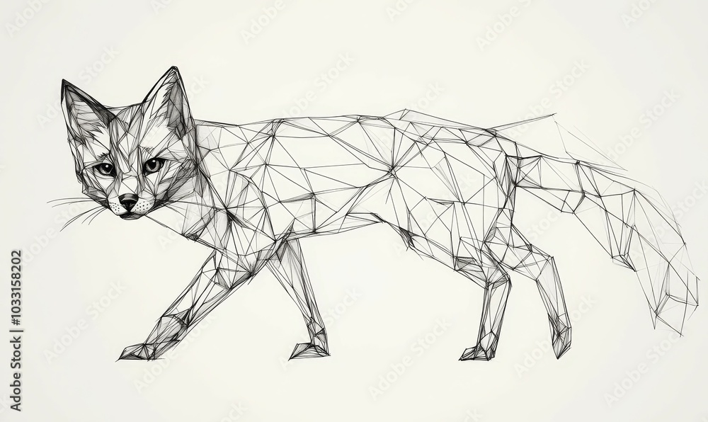 Obraz premium Wireframe fox illustration, black lines.